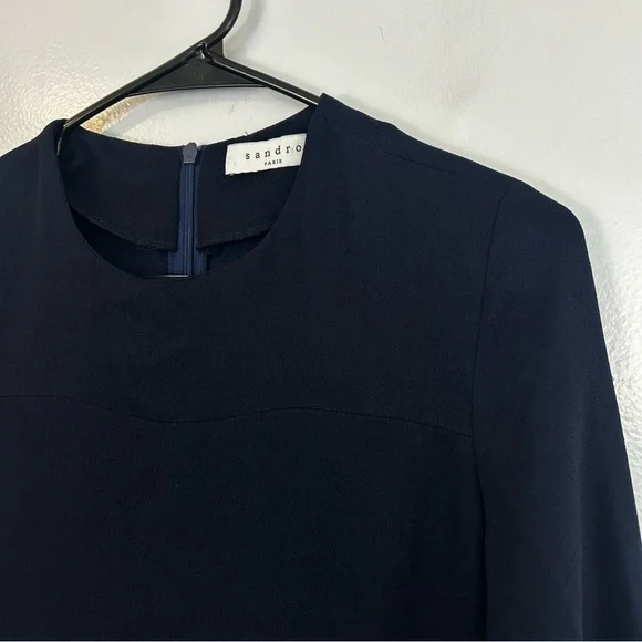 Sandro Gigi Blue Sandro Sheath Mini Dress w/ Striped Rhinestone Cuffs Medium - Picture 9 of 13